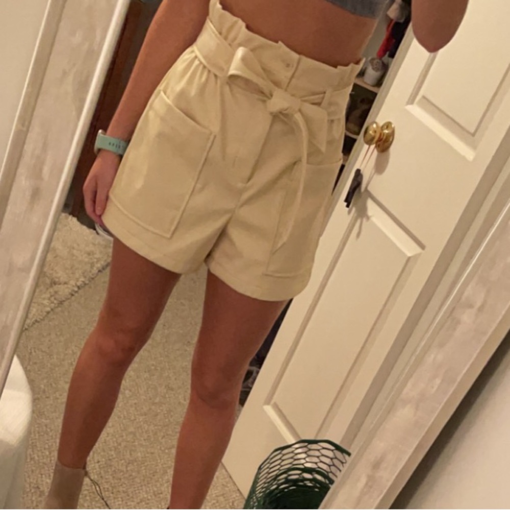 Ivory faux leather shorts